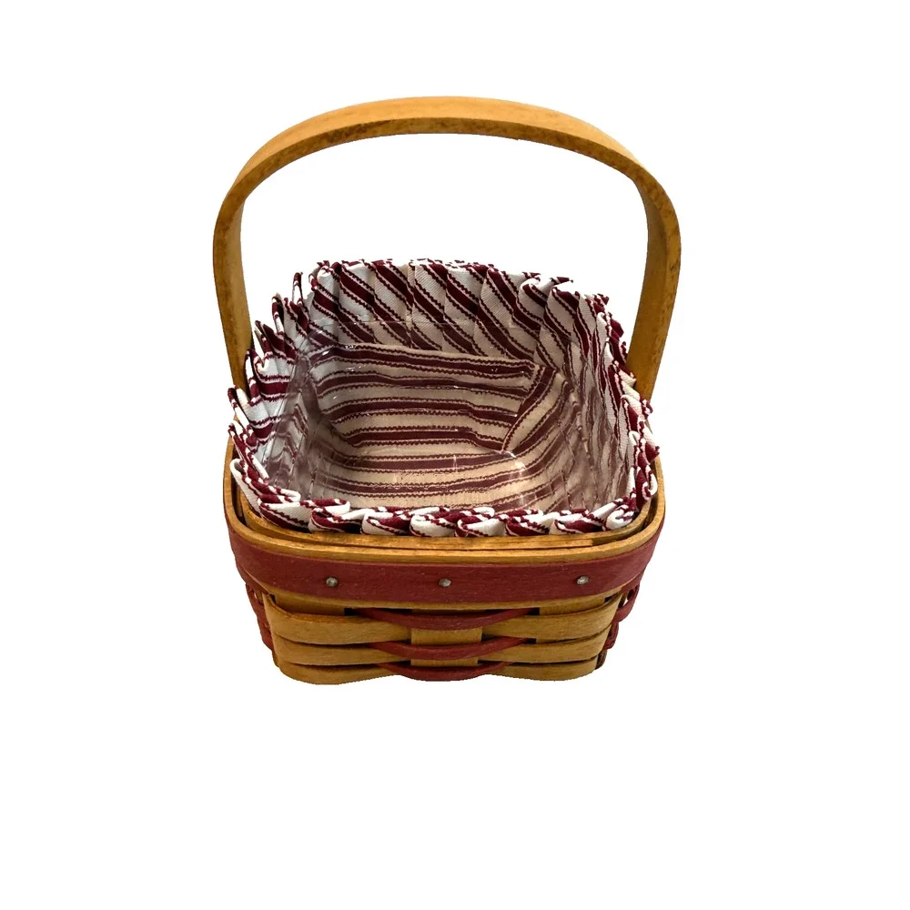 1994 Vintage Longaberger Small Sweetheart Basket‎ w/Protector & Red Stripe Liner